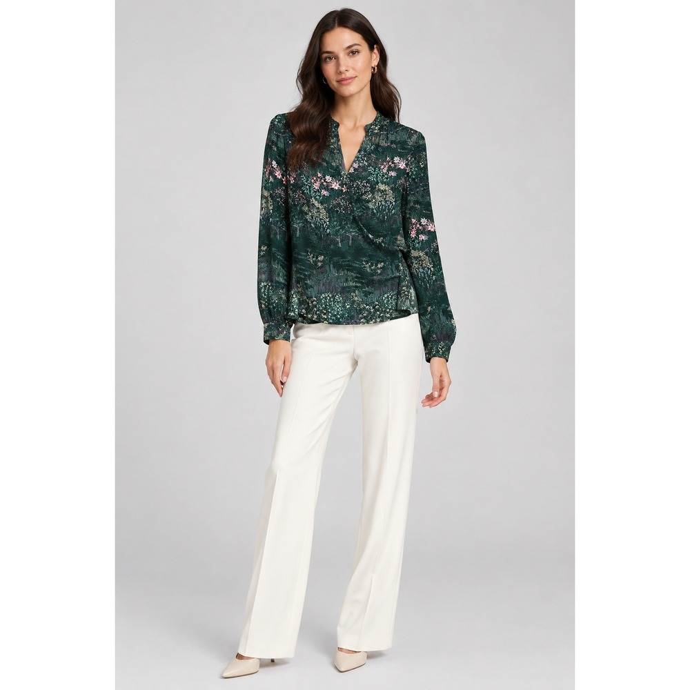 Ted Baker London Thessie Green Woodland Floral Wrap Blouse Top Size 3 US 8